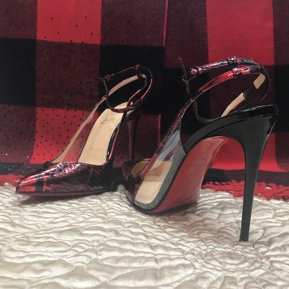 Christian Louboutin Red Black heels 38 Optichoc Perfect With Bag - Picture 3 of 8